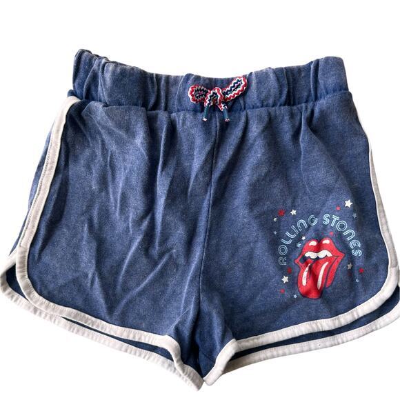 THE ROLLING STONES VTG blue distressed toddler girl knit gym shorts lips sz 5T - Picture 1 of 7